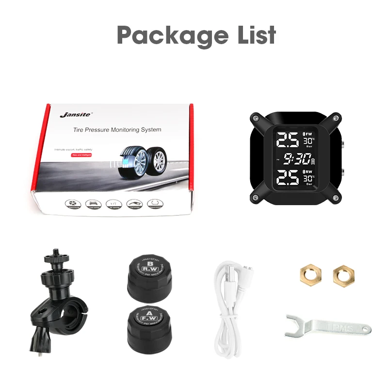 

2021 Wireless Motorcycle TPMS LED Color Display Motor Tire Pressure Temperature Monitoring Alarm System Waterproof USB Charging