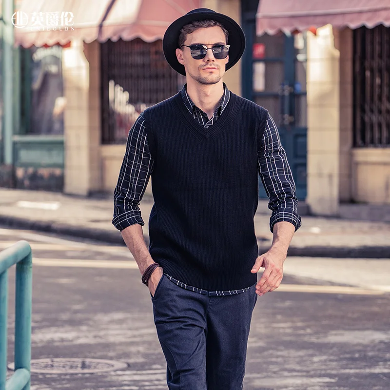 Мужской брендовый жилет Enjeolon, свитер, осень 2020, новый однотонный жилет с V-образным вырезом, простота, Мужская одежда, топы MY3320