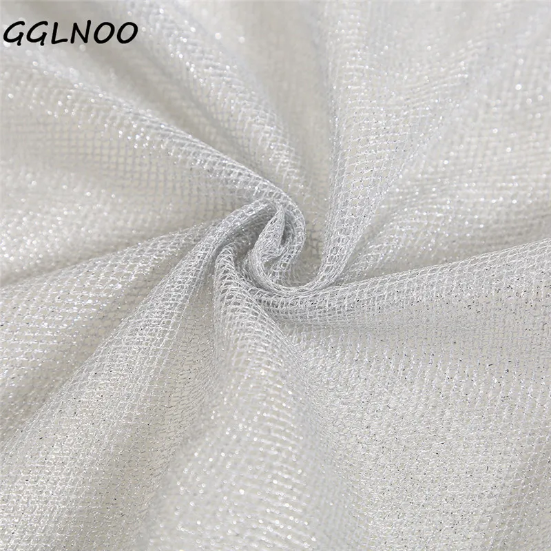 

GGLNOO Women Skirt Set Mesh See-through Bandage Bra Tops Elastic Sheath Mid Calf Skirt 2 Piece Set Sexy Night Club Praty Outfit