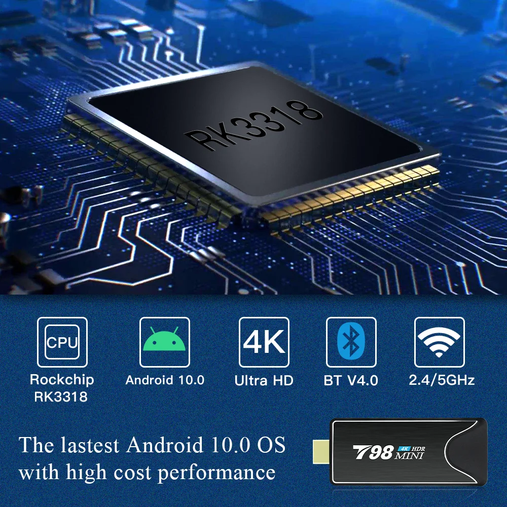 ТВ-приставка HONGTOP 4k RK3318 четырехъядерный android 10 2 ГБ 16 4 ГГц и 5G Wi-Fi play store HD T98mini |