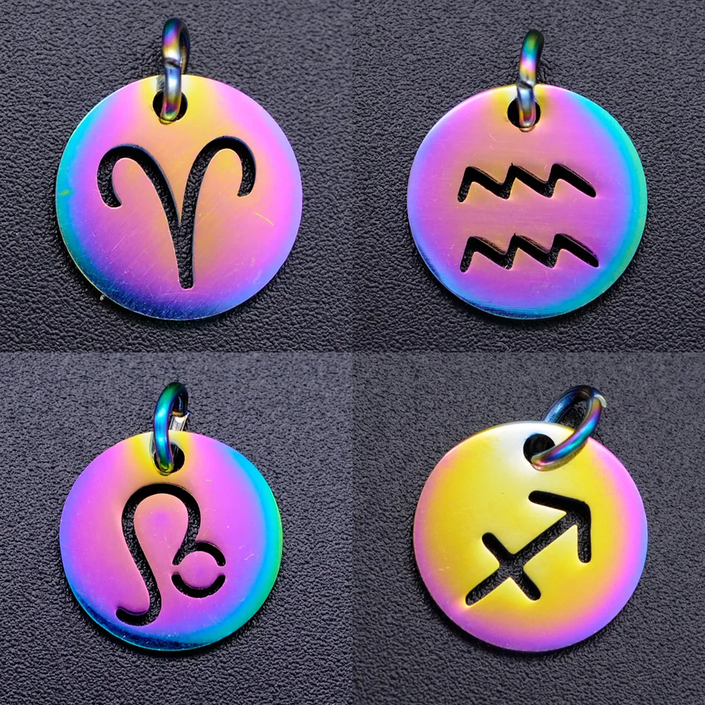 5 шт./лот круглые подвески из нержавеющей стали с созвездиями двенадцати зодиаков