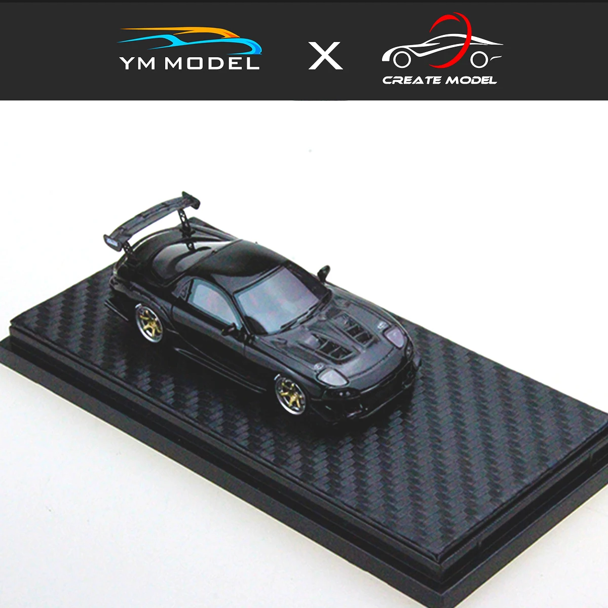 

YM & CREATE 1/64 Model Car Mazda RX7 Black Gold Resin Diecast Model Display