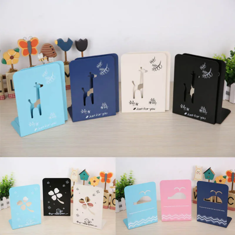 

School Stationery Bookend Book Holder Metal Portable 2 Pcs Office Supply Desk Organizer Cartoon