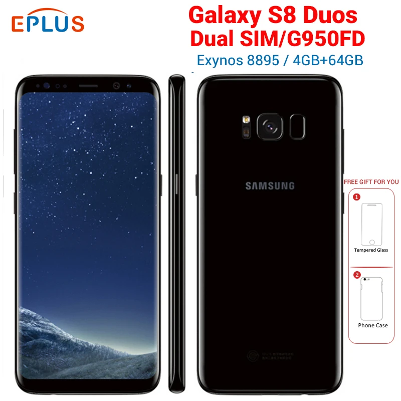 Мобильный телефон samsung Galaxy S8 Duos G950FD с двумя sim-картами, 4 ГБ, 64 ГБ, Восьмиядерный процессор Exynos 8895, 5,8 дюймов, NFC, 4G, Android
