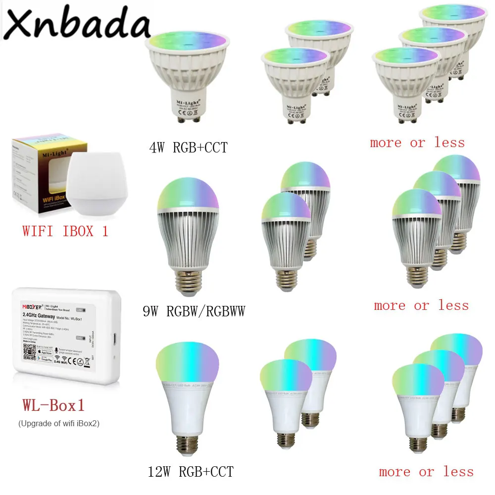 MiBoxer(Milight) диммируемая MR16 GU10 E14 E27 4 Вт 5 6 9 12 светодиодная лампочка прожектор 2 г RF