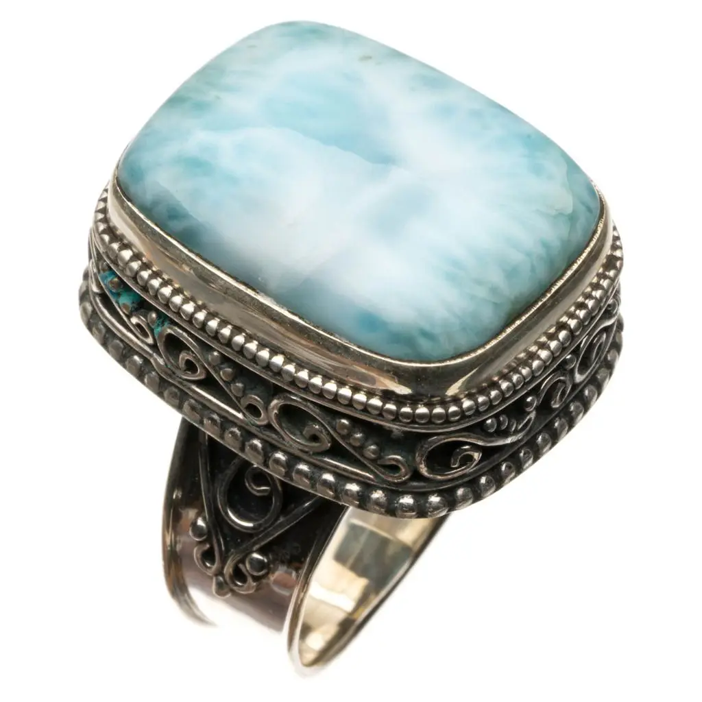 Натуральное Карибское Винтажное кольцо Larimar из стерлингового серебра 925 пробы