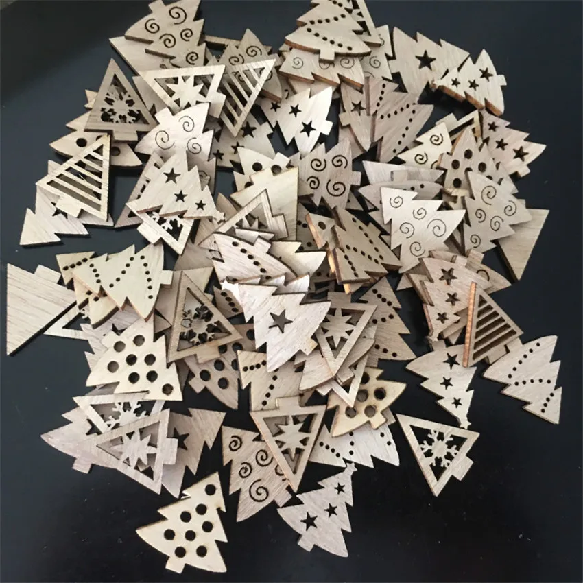 50/100 шт. DIY Плетеный абажур из натурального дерева чип Рождественская елка висячие украшения кулон подарки для детей Снеговик Форма Рождество украшения для дома