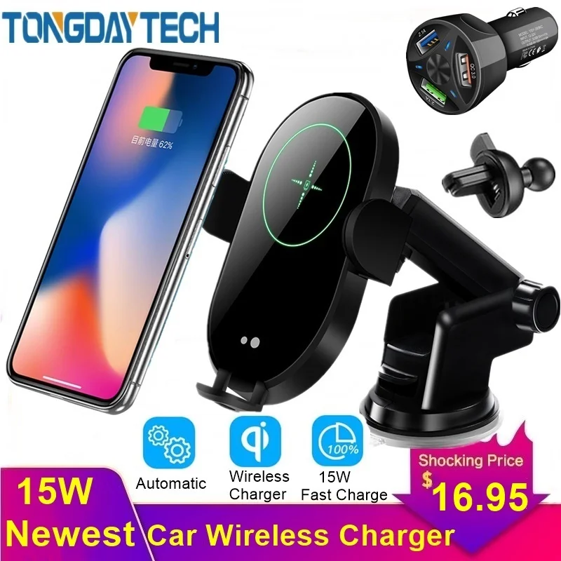 Tongdaytech 15 Вт Qi автомобильное беспроводное зарядное устройство для Iphone 8 X XS 11 Pro MAX автомобильное крепление Быстрое беспроводное зарядное устройство для samsung S10 S9 S8 Plus
