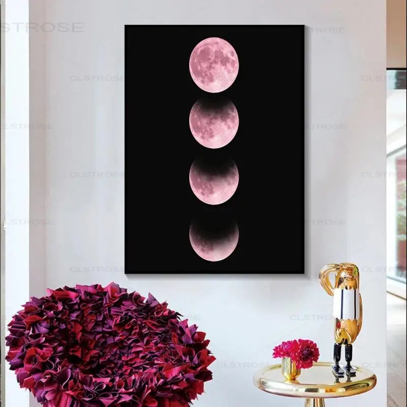 

Abstract Red Moon Round Missing Change Process Minimalist Fashion Decoration Poster Canvas Hd Printing Modern Home Wall Painting