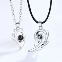 2pcs 100 languages i love you heart pendant couple necklaces for women men lovers magnetic pendant necklace fashion jewelry gift
