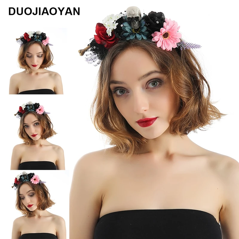 

DUOJIAOYAN европейский и американский Новый ручной работы цветок, Повязка На Голову Череп Бусы Хэллоуин маскарадный ободок аксессуары для волос