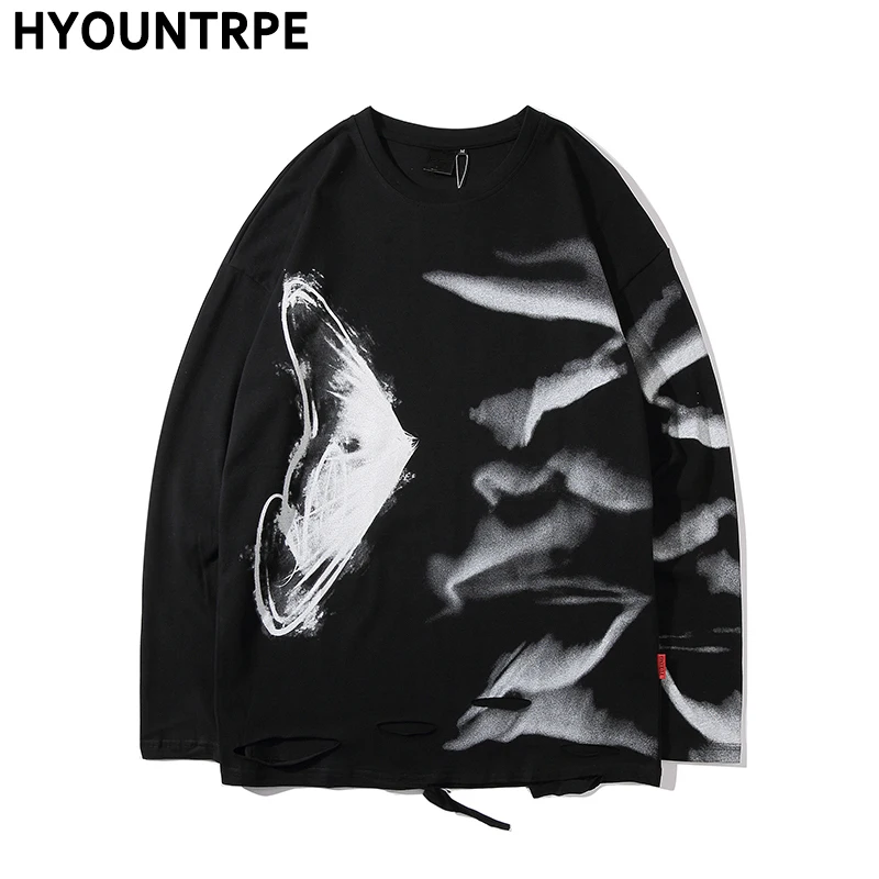 2020 Мужская футболка с граффити в стиле хип-хоп Уличная Харадзюку длинным рукавом