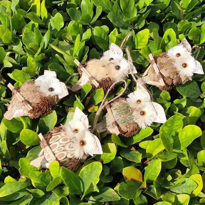 

5Pcs/set Garden Owl Pendant Bird Log Pendant Bark Crafts European Garden Hanging Creative Owl Decoration Garden Pendant Supplies