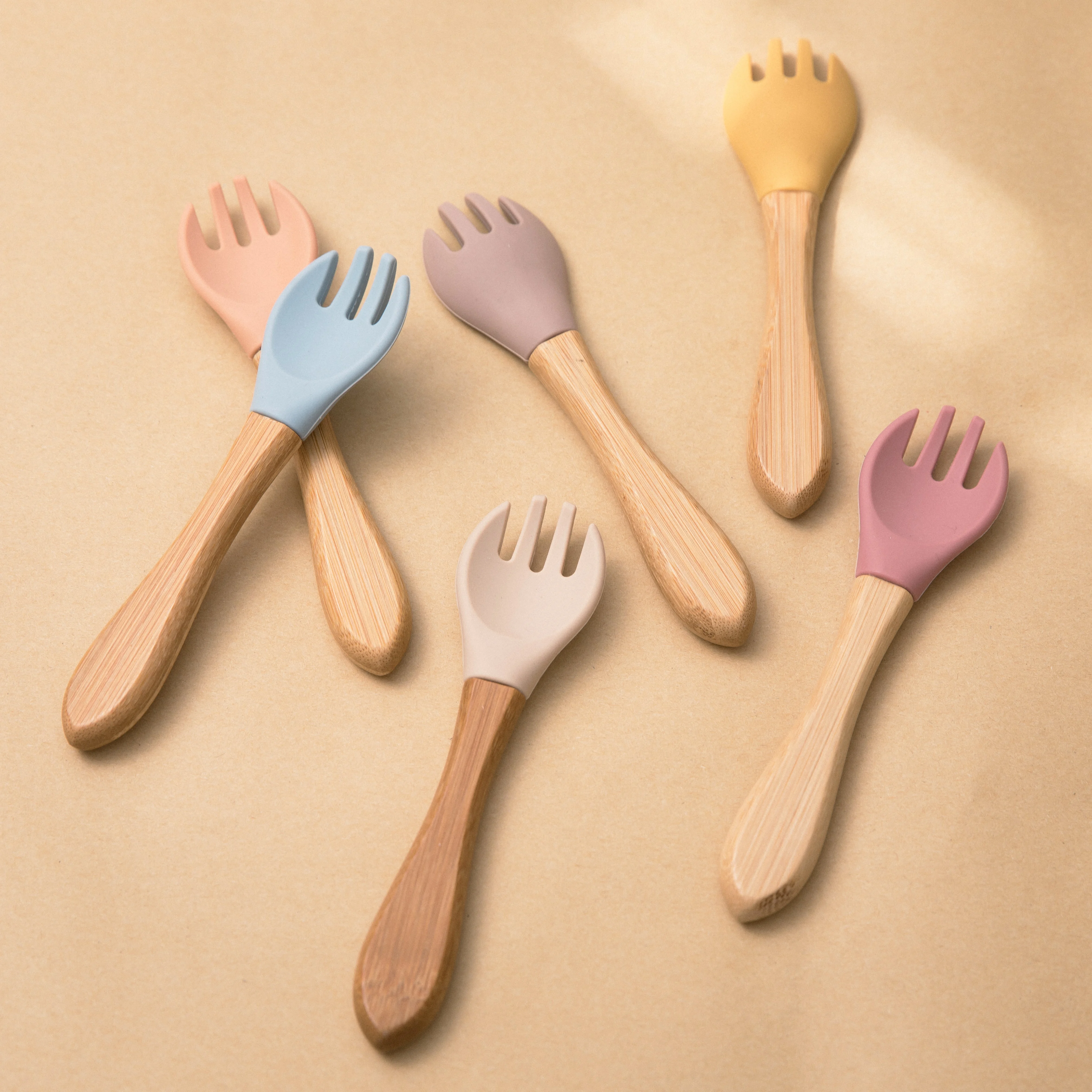 100% пищевая вилка из бамбука для детей силиконовая деревянная ложка кормления