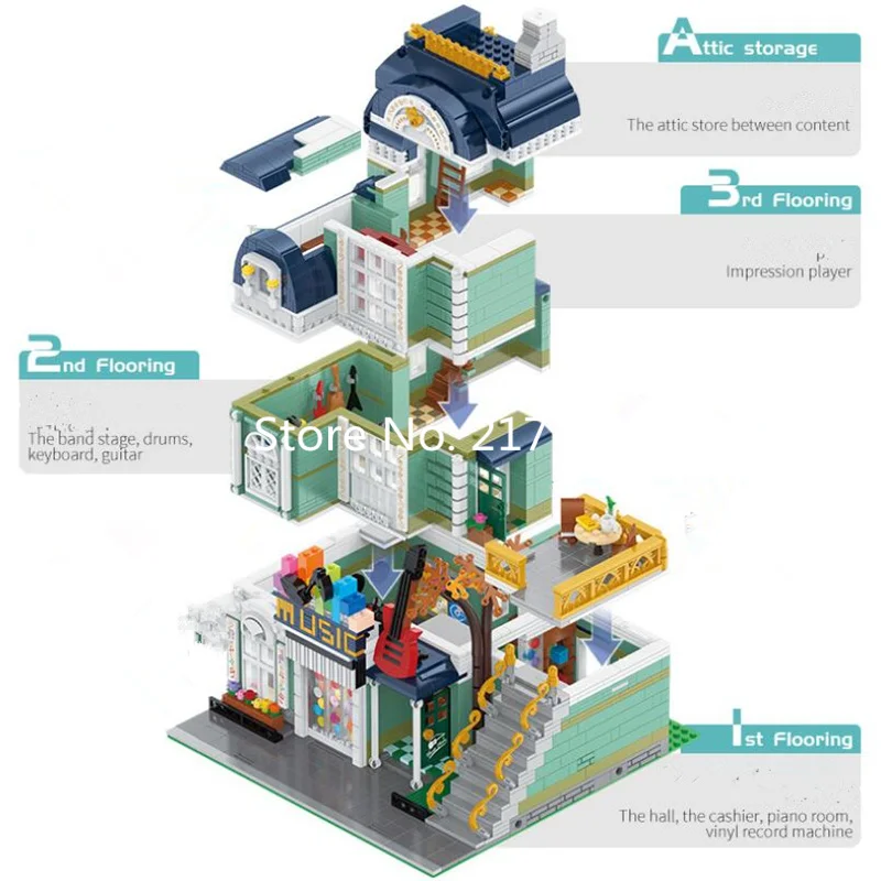 

New Creator Series The Music Instrument Store Model Building Blocks Set Classic Architecture Street View Toys For Children