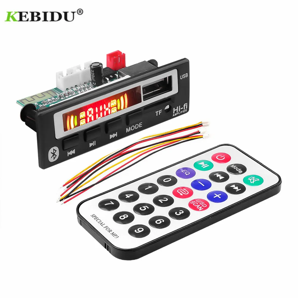 KEBIDU Bluetooth 5,0 цветной экран MP3 WMA WAV декодер плата 5 в 12 В беспроводной аудио модуль USB TF FM радио для автомобиля аксессуары
