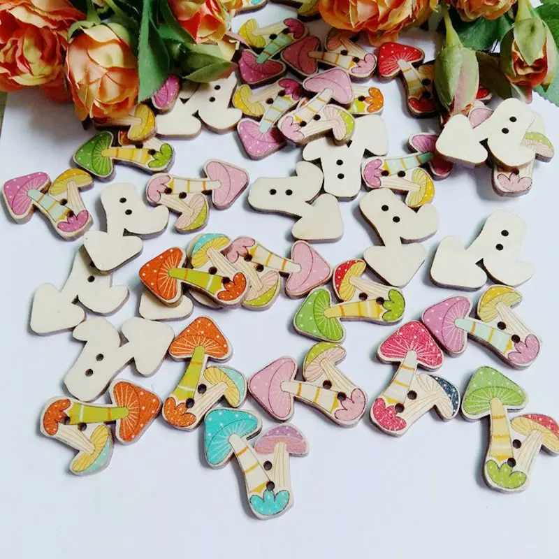 50 шт Многоцветный Животные Кнопки 2 отверстия гриб кнопки печати древесины