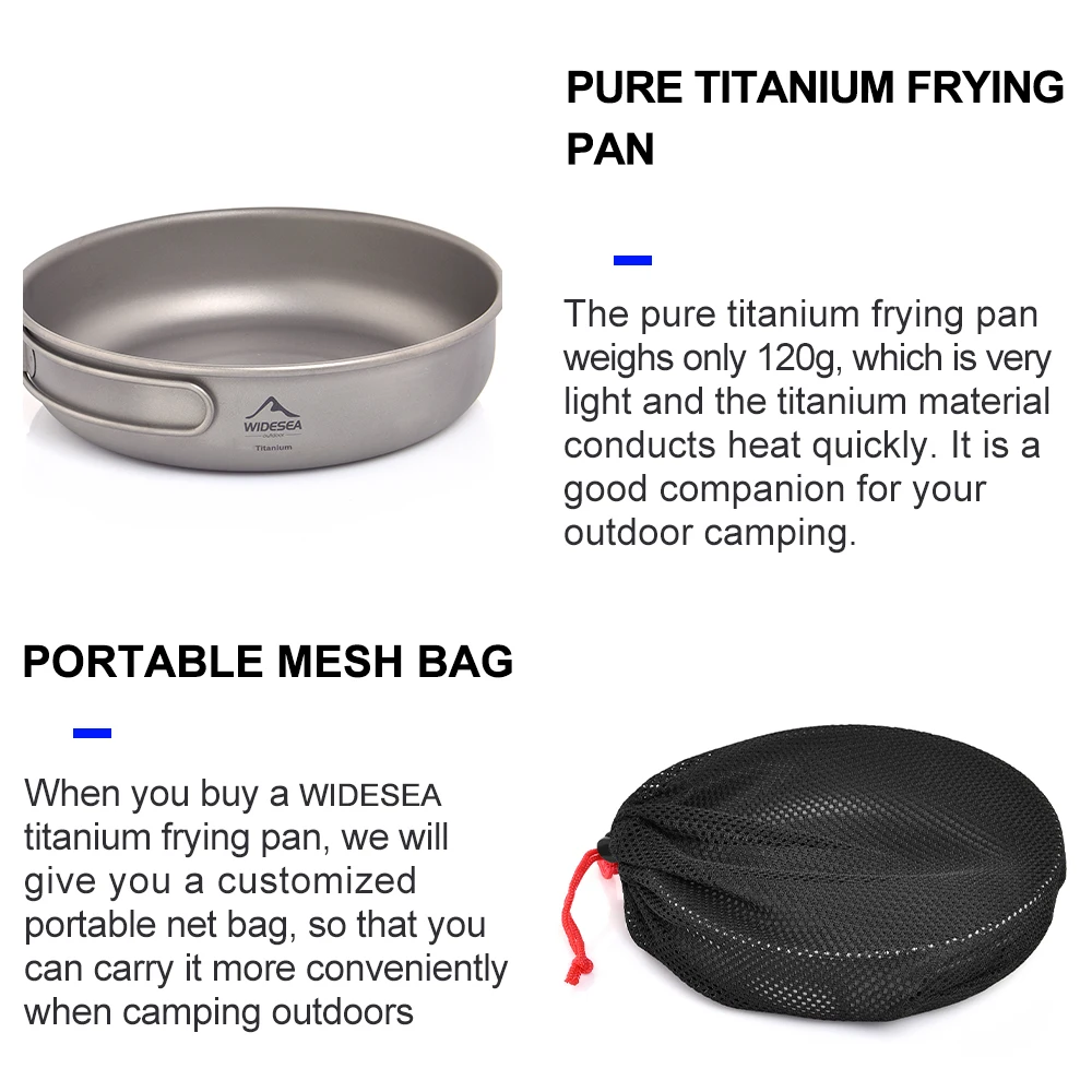 Widesea Titanium Nonstick Frying Pan Pot Bowl Camping Ultra-light Plate Tableware Cooking Utensils Bbq Picnic Cookware | Спорт и