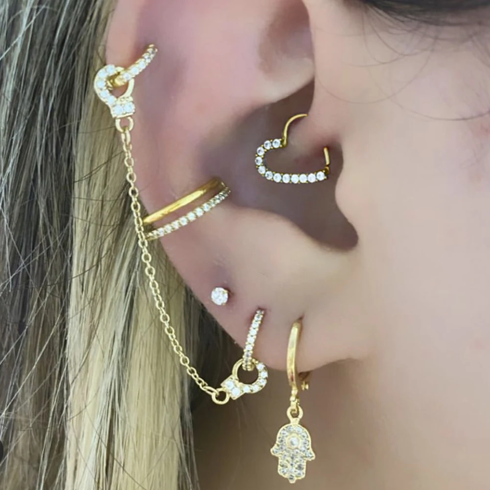 Korean Fashion Gold Color Butterfly CZ Crystal Tassel Stud Earrings Set For Women Geometric Pierced Long Earrings Punk Jewelry images - 6