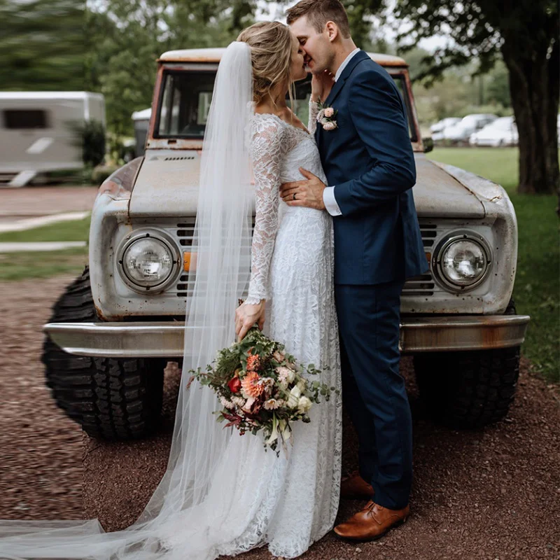 Мода 2020 свадебное платье Русалка с длинным рукавом V-образным вырезом