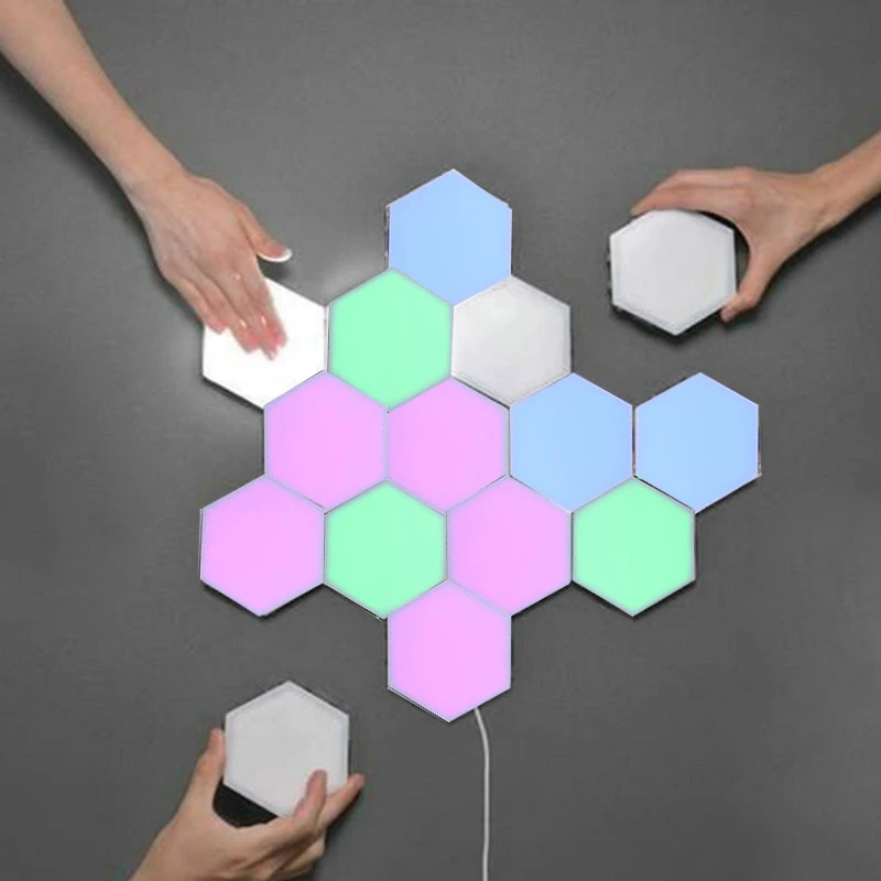 

Colorful LED Honeycomb Quantum Hexagonal Wall Lamp With Touch Sensitive For Bedroom Living Room Stair Loft DIY Decor Night Light