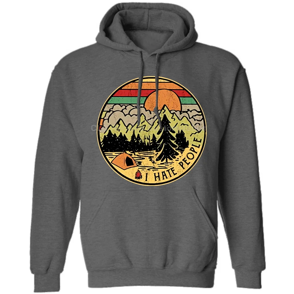Camping I Hate People I Love Camping Винтажная футболка Черная Хлопковая мужская мультяшная Футболка Мужская Унисекс Новая модная свободная футболка - Цвет: Hoodies Carbon grey