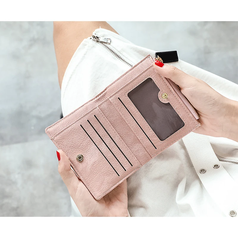 Женский кошелек из искусственной кожи короткий на молнии держатель для