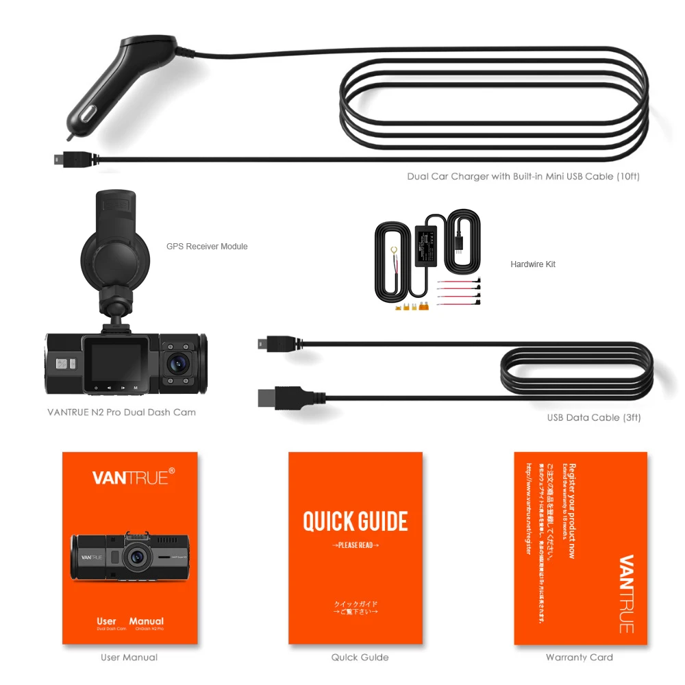 Vantrue N2 Pro видеорегистратор с двумя объективами 1080P Автомобильный + GPS модуль