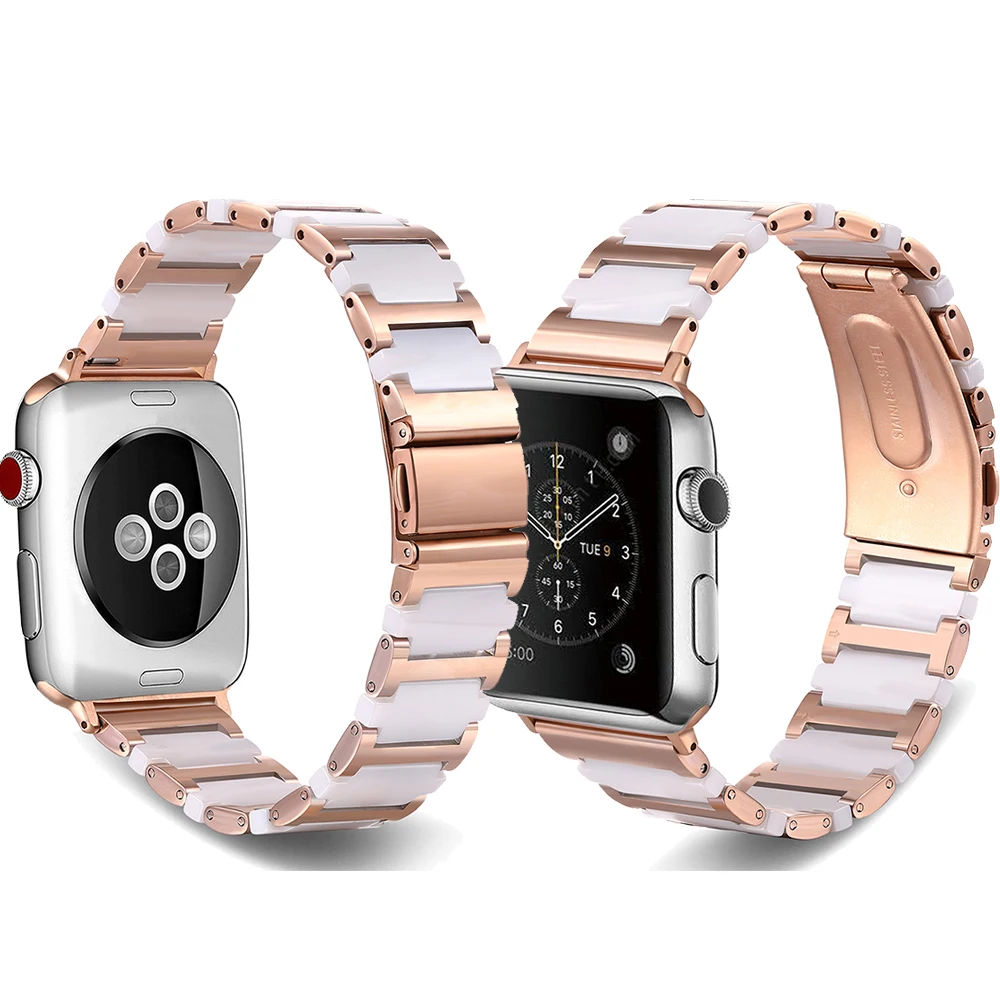 Ceramic strap For Apple Watch ceramic band Series 40/44MM 38/42MM 41/45MM Series S8/7/SE/6/5/4/3/2/1 stainless steel  strap