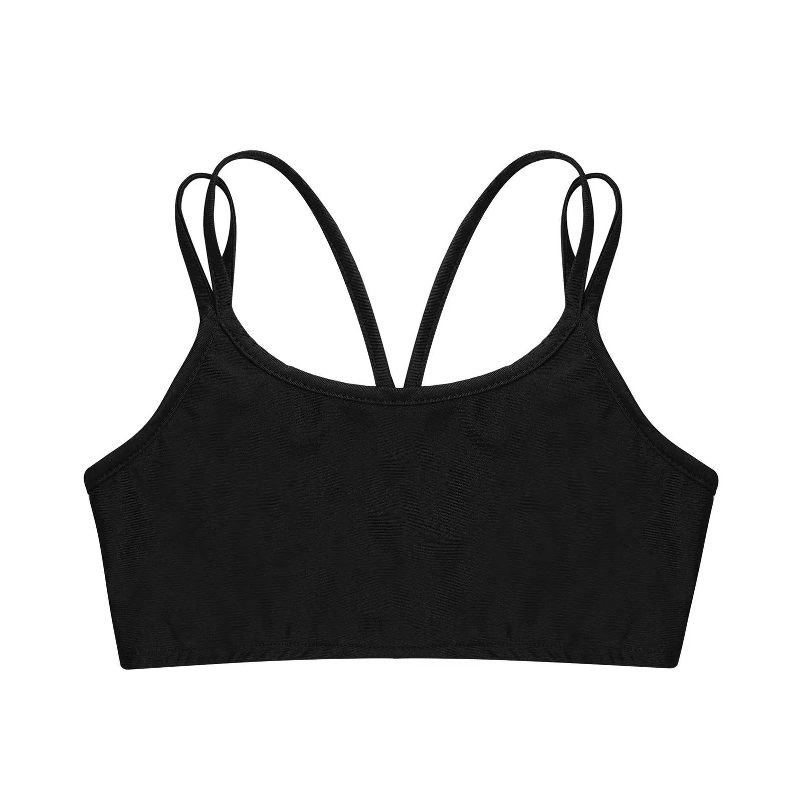

Kids Girls Stylish Clothing Sleeveless Workout Running Vest Tops Round Neckline Solid Color Shoulder Straps Crop Tanks Sport Top