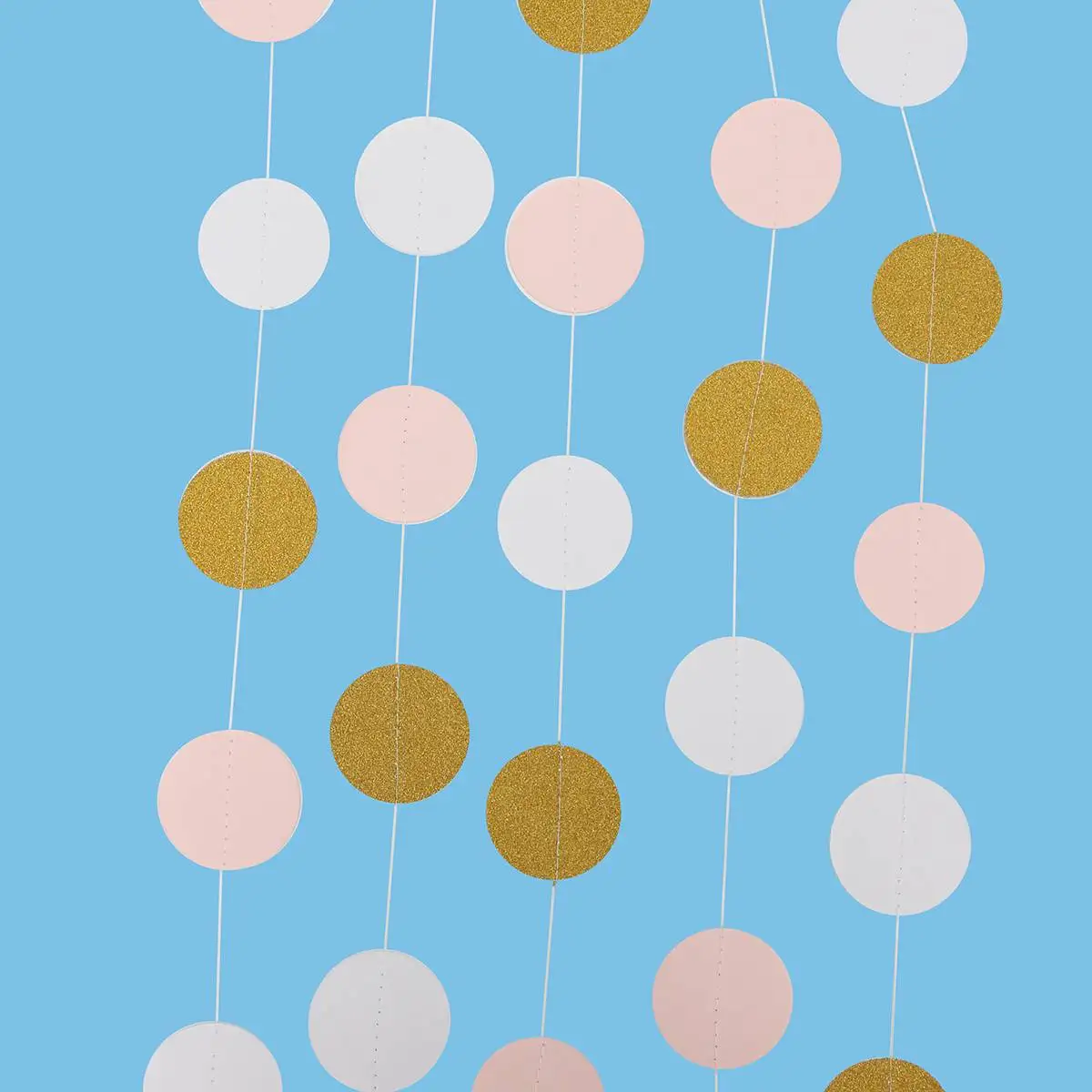 

Pink White & Gold Glitter Circle Polka Dots Paper Garland Banner Background Wall Hanging Decoration For Wedding Celebration