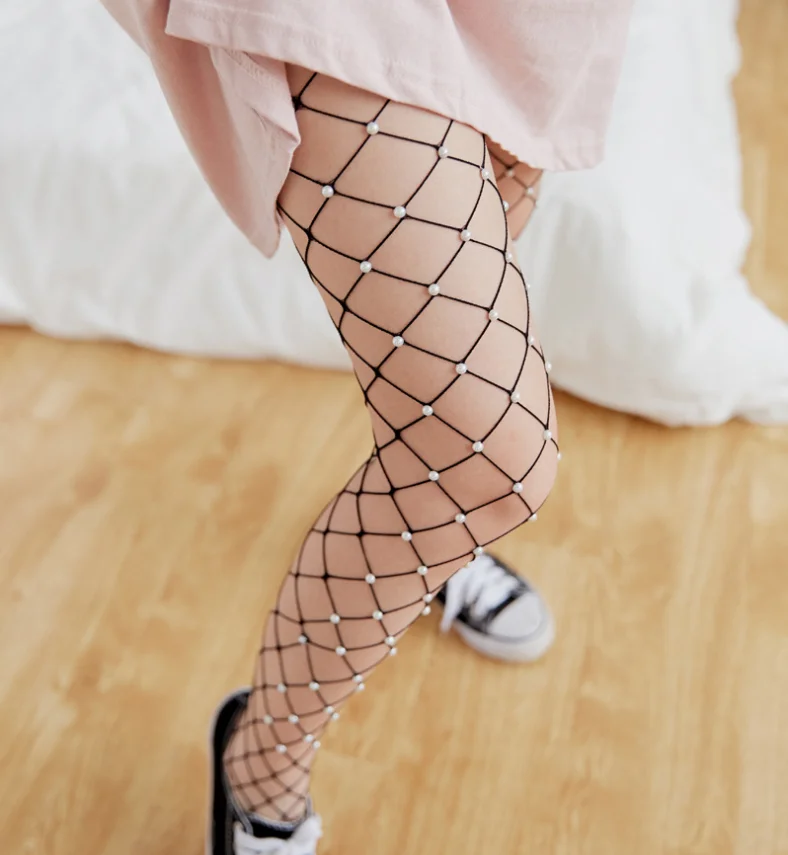 Сексуальные дизайнерские высококачественные колготки в сеточку с жемчугом и