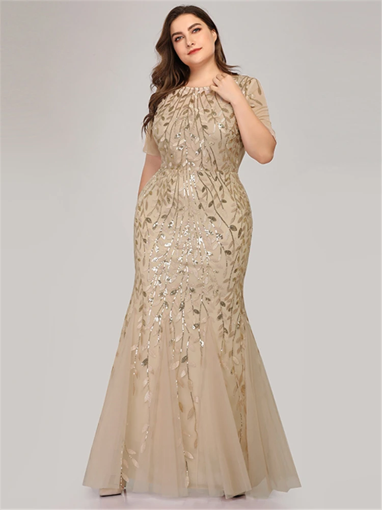 Это Yiiya вечернее платье с круглым вырезом Robe De Soiree, короткий рукав, расшитое блестками, Русалка, женские вечерние платья, Длинные вечерние платья C545