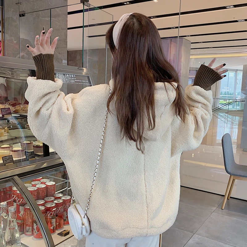 

Zoki Thick Women Cashmere Hoodies Loose Plus Size Autumn Faux Fur Long Sleeve Oversize Pullover Turtleneck Winter Sweatshirt