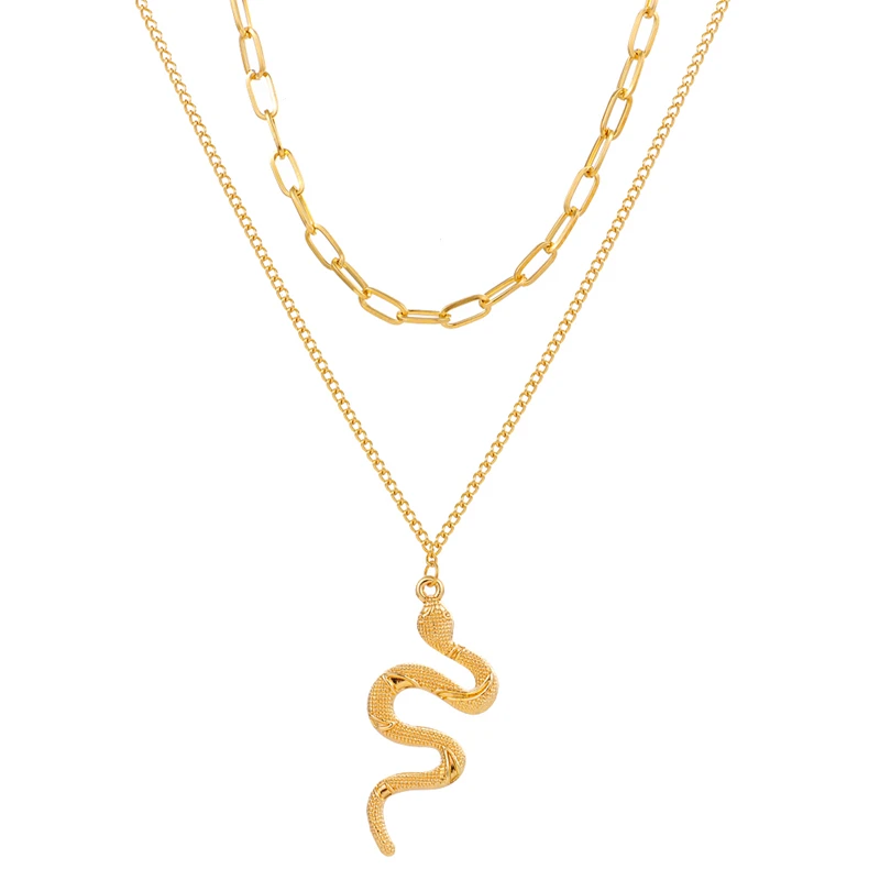 

VKME Punk Gold Layered Chain Snake Pendant Choker Necklace For Women Fashion Statement Chunky Chains Collar Necklaces Jewelry