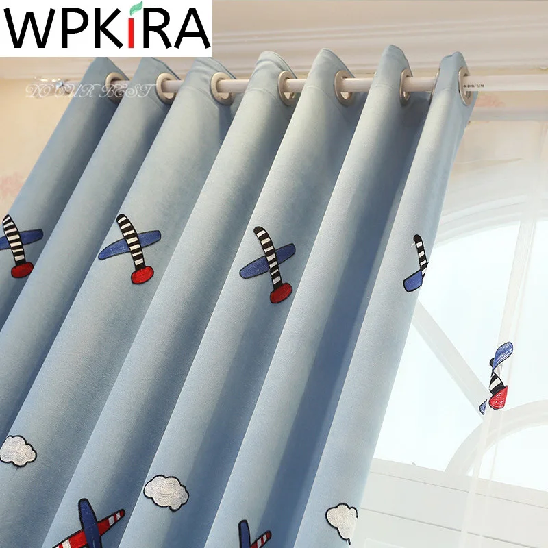 Шторы на окна с вышивкой самолетом для детской спальни шторы голубые Мультяшные