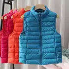 Новинка, повседневный женский жилет на белом утином пуху, ультралегкий жилет, куртка, зимнее невесомое пальто без рукавов с воротником-стойкой для девушек, портативное пальто