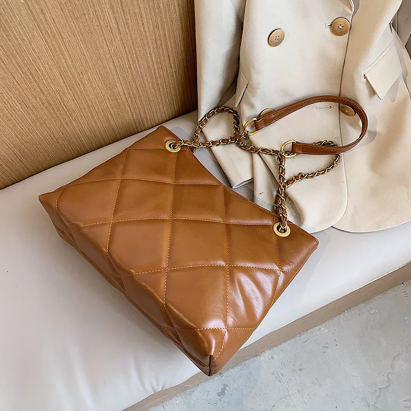 

Ladies Large Capacity PU Leather Handbags 2021 New Trendy Fashion One Shoulder Underarm Bag High Quality Chain Messenger Bag