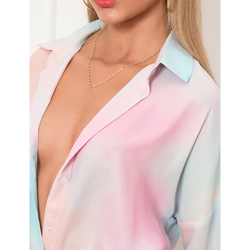 

Fashion Printing Color Matching Drop Shoulder Long Sleeve Cardigan Shirt Female Street Clothing M Size