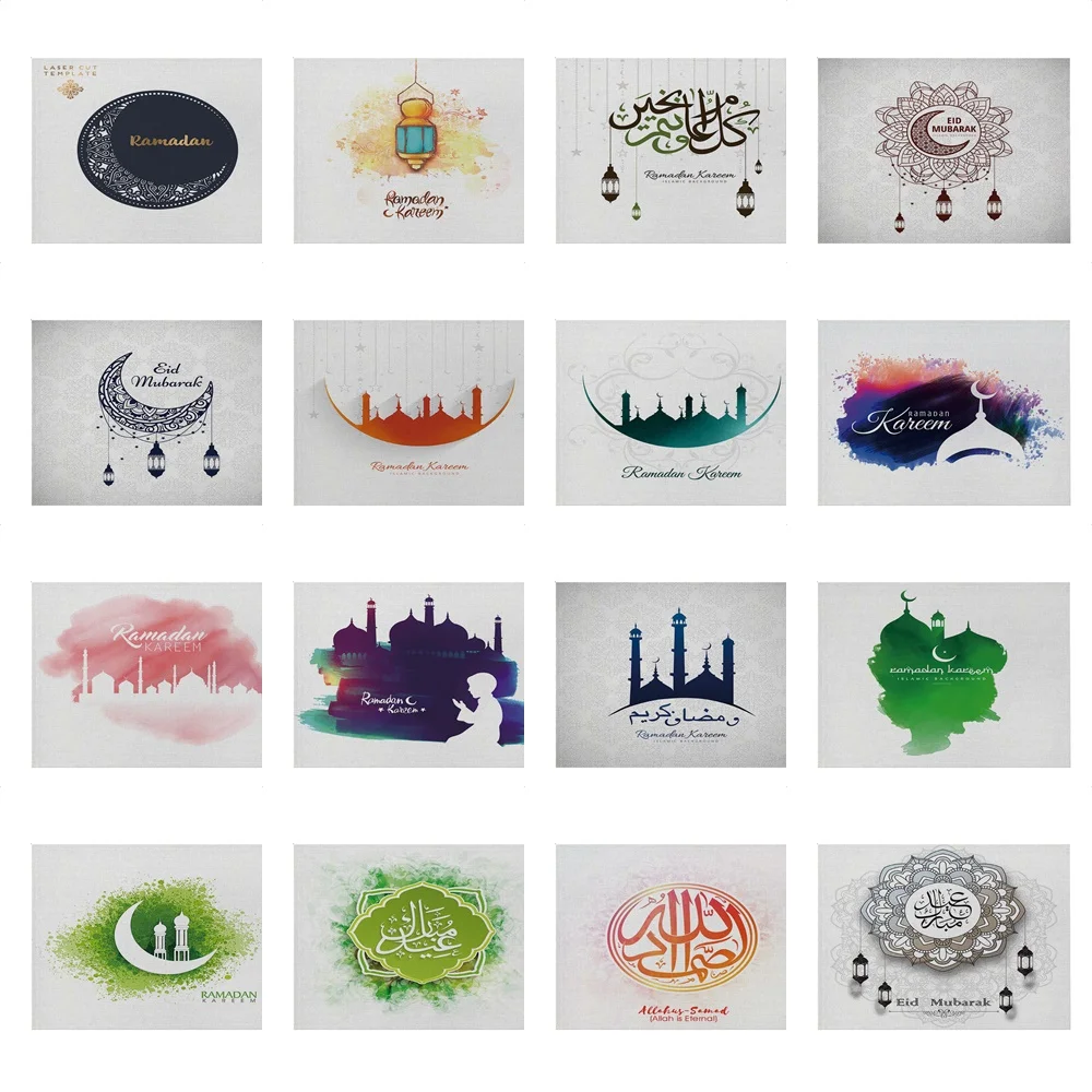 

New Ramadan Festival Series Moon Printed Cotton Linen Non-Slip Insulation Kitchen Placemat Dining Table Coaster Dish Cup Mats