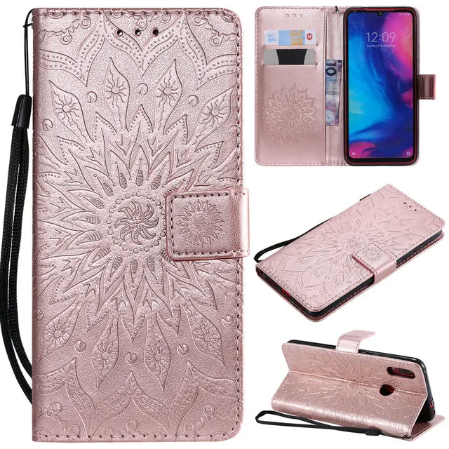 Rose gold A Чехол-книжка для Redmi 7 Note7, чехол для Xiaomi Redmi Note 7, роскошный 3D бумажник с тиснением, кожаный чехол для Redmi Note 8 Pro, 8A 7 S, чехол - Цвет: Rose gold A