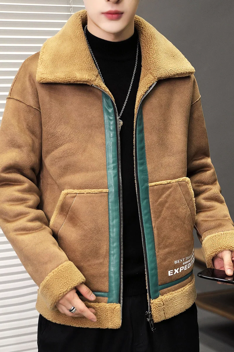 

Men's Winter Jacket Fleece Faux Fur Parkas Warm Coat Fashion Casual lambswool Outwear Streetwear for Men Clothing