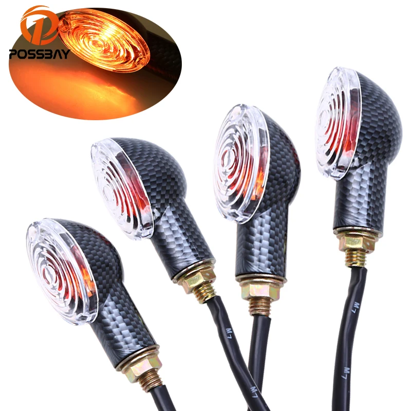 

POSSBAY 4 шт. углеродного волокна мотоцикла указатель поворота для Honda Shadow CB400 CB500X универсальный мотоцикл мигалка Индикатор светильник