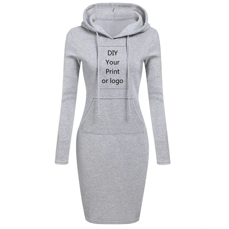 2020 New Customized Print DIY Your like Photo or Logo Women Hooded long Sleeve Girls female Sexy Dress Clothing Bodycon Dresses | Женская