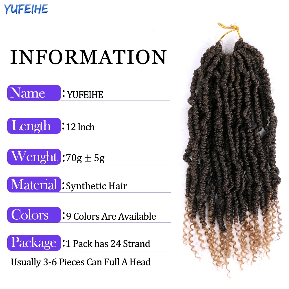 12Inch Fluffy Spring Twist Hair Extensions Black Brown Burgundy Ombre Crochet Braids Synthetic Braiding Bomb Fashion |