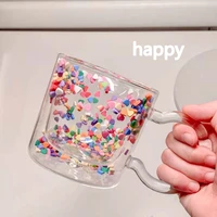 creative childlike color love polka dot water cup quicksand transparent double glass water cup girls cup