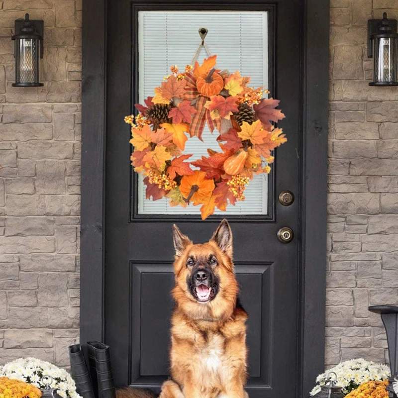 

Осенний венок 20 дюймов, искусственные кленовые листья, ягоды, тыква, осенняя висячая гирлянда