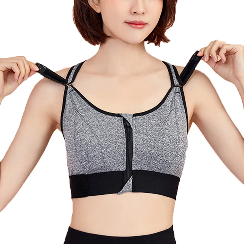 

2021 New Arrival Women Zipper Sports Bras Plus Size Wirefree Padded Push Up Tops Lady Girls Breathable Fitness Run Gym Yoga Vest