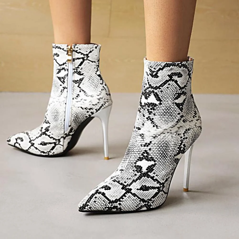

Womens Pointed Toe Snake Pattern Ankle Boots Stilettos High Heel Shoes Side Zipper Plus Big Size New 2022 SONDR