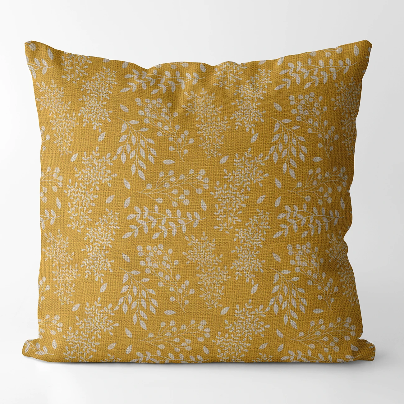 Льняная наволочка с принтом листья желтый 45x45/40x40